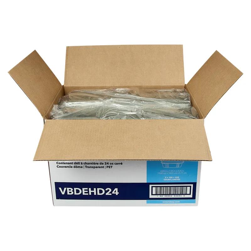 Victoria Bay Deli Container Hinged With Dome Lid 24 OZ PET Clear Square Medium 200/Case