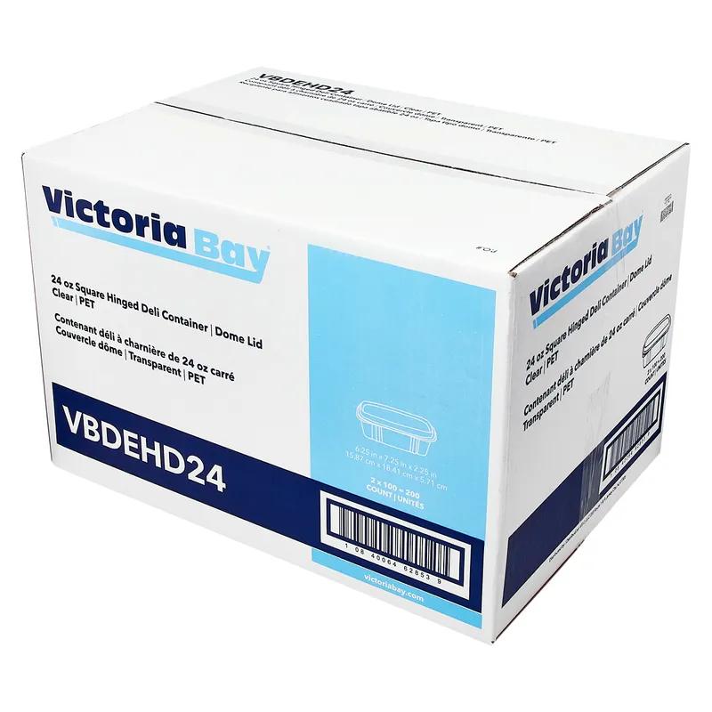 Victoria Bay Deli Container Hinged With Dome Lid 24 OZ PET Clear Square Medium 200/Case