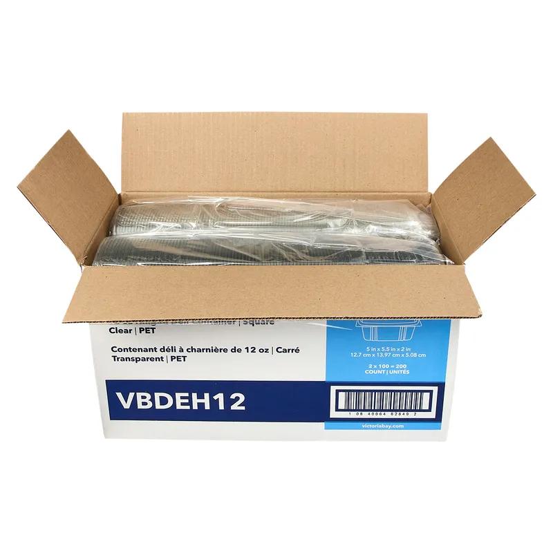 Victoria Bay Deli Container Hinged 12 OZ PET Clear Square 200/Case