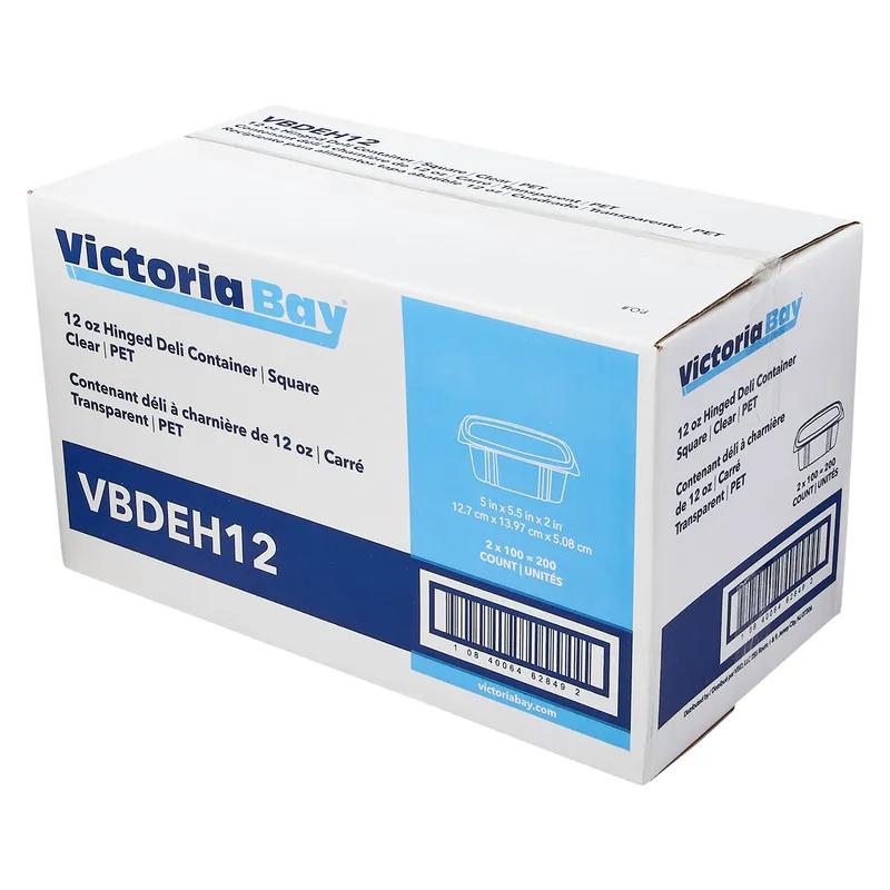 Victoria Bay Deli Container Hinged 12 OZ PET Clear Square 200/Case