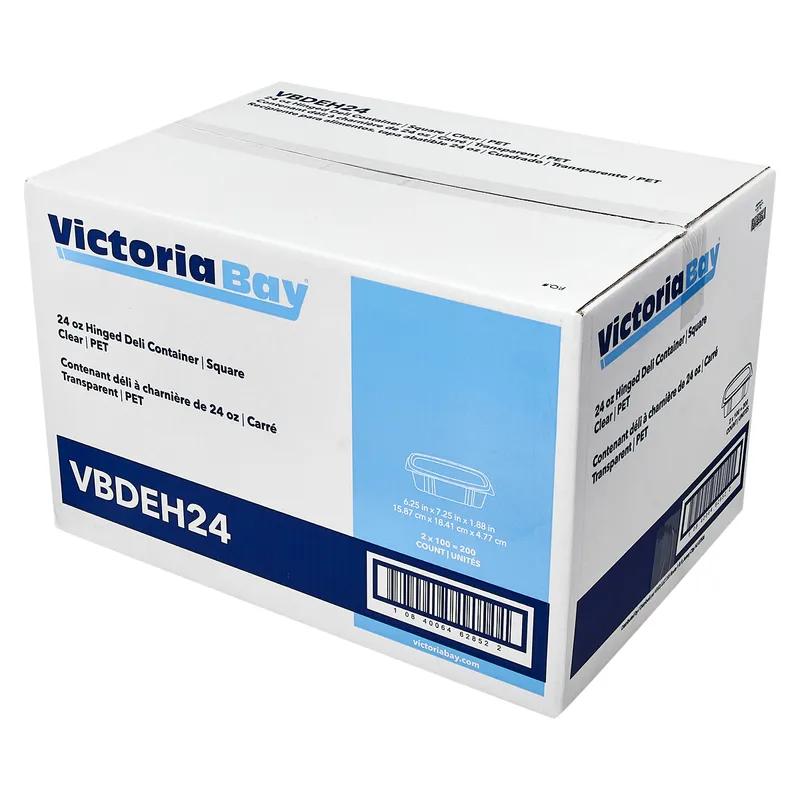 Victoria Bay Deli Container Hinged 24 OZ PET Clear Square 200/Case