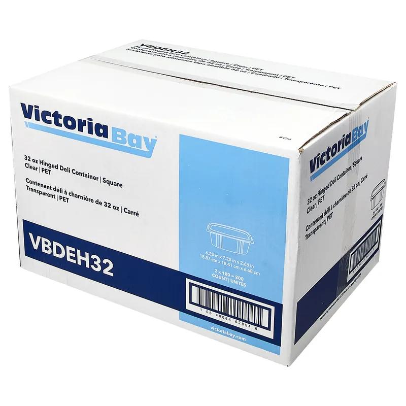 Victoria Bay Deli Container Hinged 32 OZ PET Clear Square 200/Case
