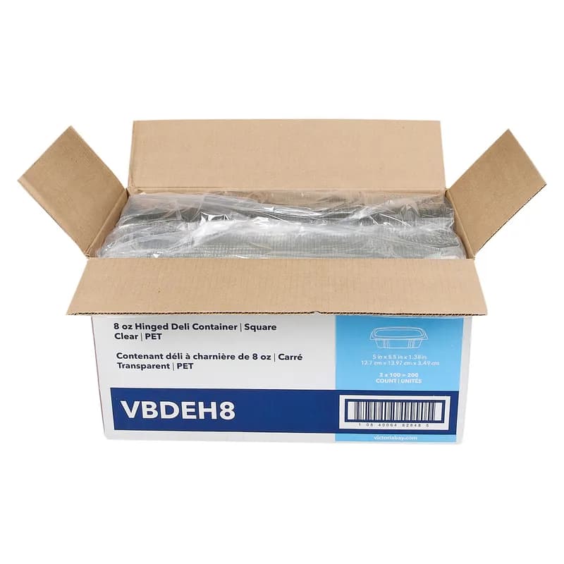 Victoria Bay Deli Container Hinged 8 OZ PET Clear Rectangle 200/Case