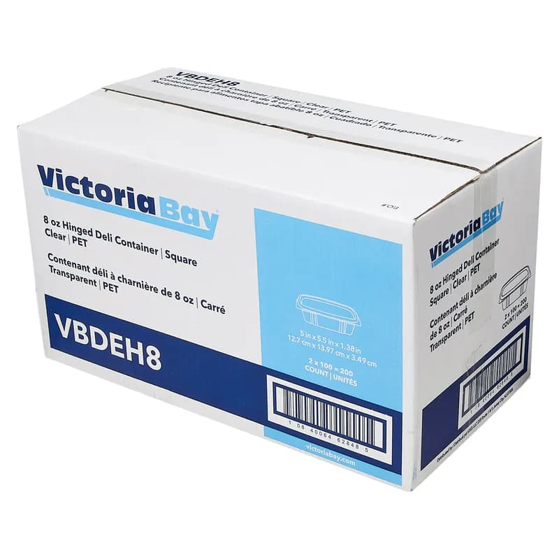Victoria Bay Deli Container Hinged 8 OZ PET Clear Rectangle 200/Case