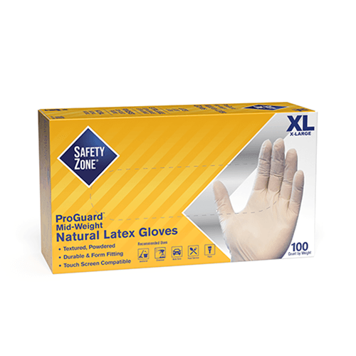 Safety Zone® Gloves XL Natural Latex 100 Count/Pack 10 Packs/Case 1000 Count/Case