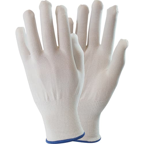 Inspector Gloves OS White Blue Polyester Nylon Knit Thermal Liner 25 Count/Bag 2 Bags/Case