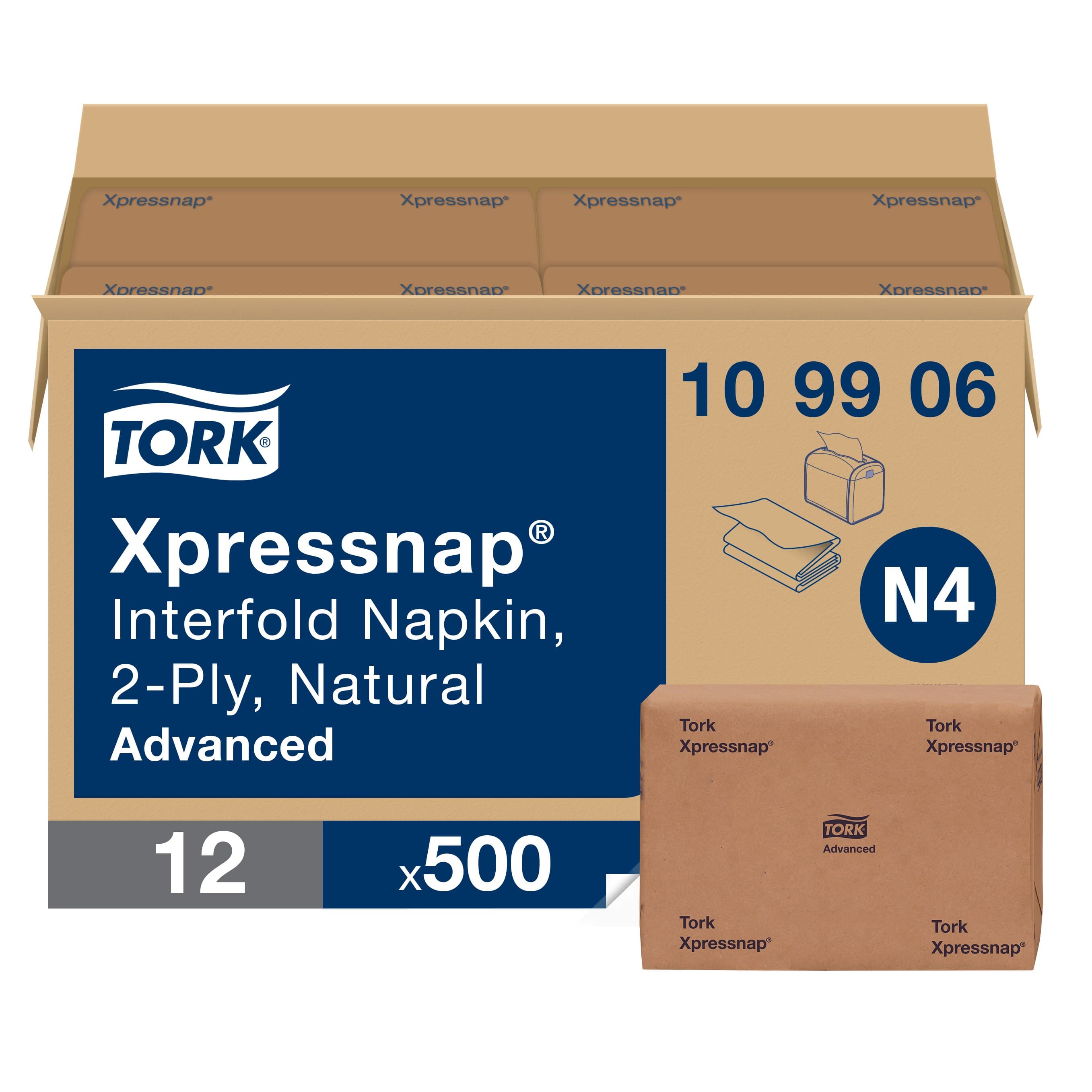 Tork Xpressnap® Napkins 8.5X6.5 IN 4.5X6.5 IN Natural Paper 2PLY Disposable 500 Sheets/Pack 12 Packs/Case