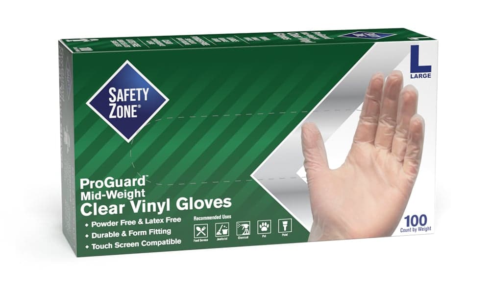 Gloves Large (LG) Clear Vinyl Powder-Free 100 Count/Box 10 Box/Case 1000 Count/Case