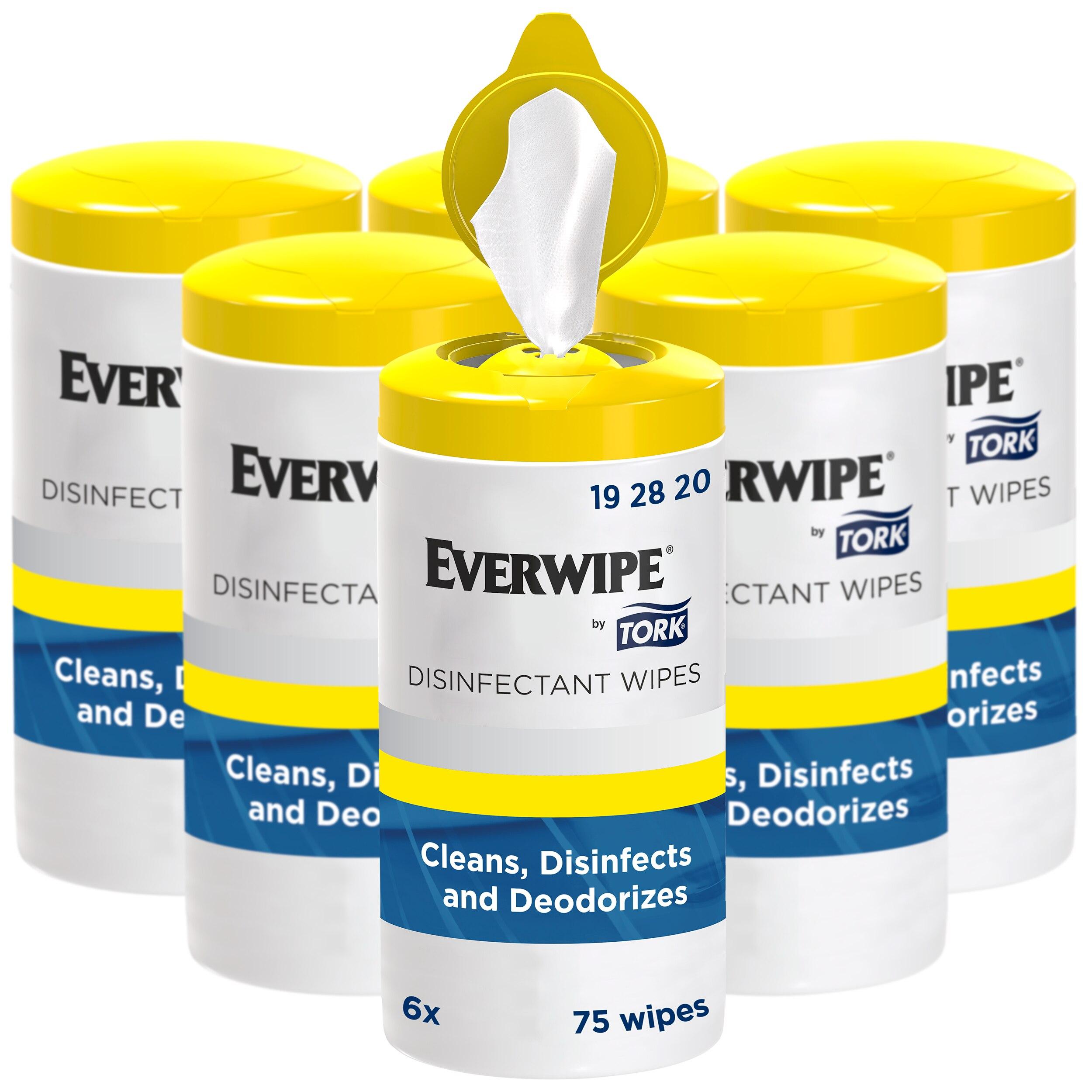 Everwipe® Sanitizing Wipes 7X7 IN 43.75 FT White Disinfectants Canister 75 Count/Roll