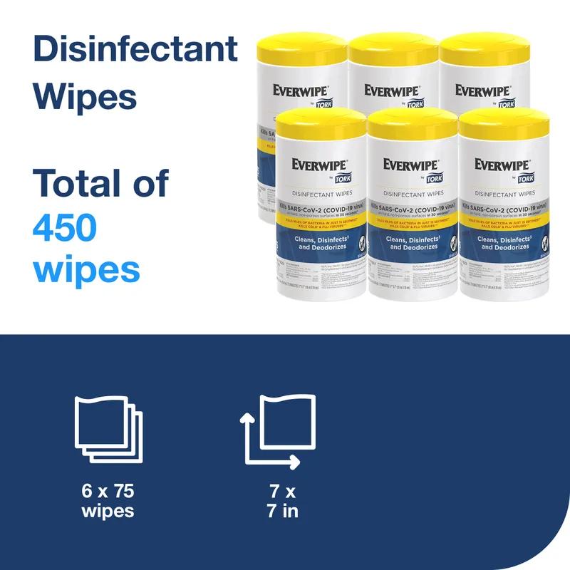 Everwipe® Sanitizing Wipes 7X7 IN 43.75 FT White Disinfectants Canister 75 Count/Roll