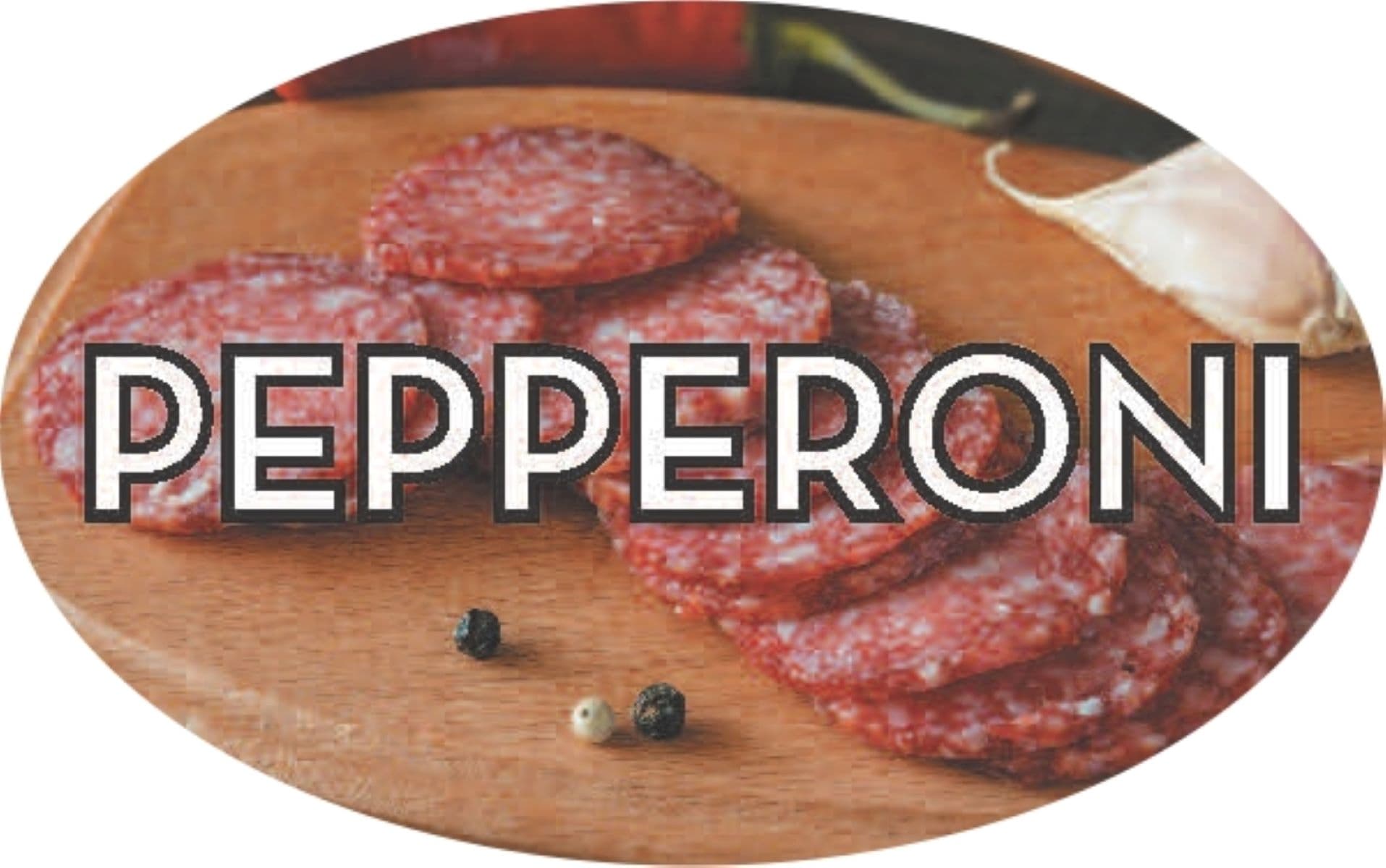 Pepperoni Meat Flavor Label 1.25X2 IN Oval 4 Color Process 500 Count/Roll 20 Rolls/Case 10000 Count/Case