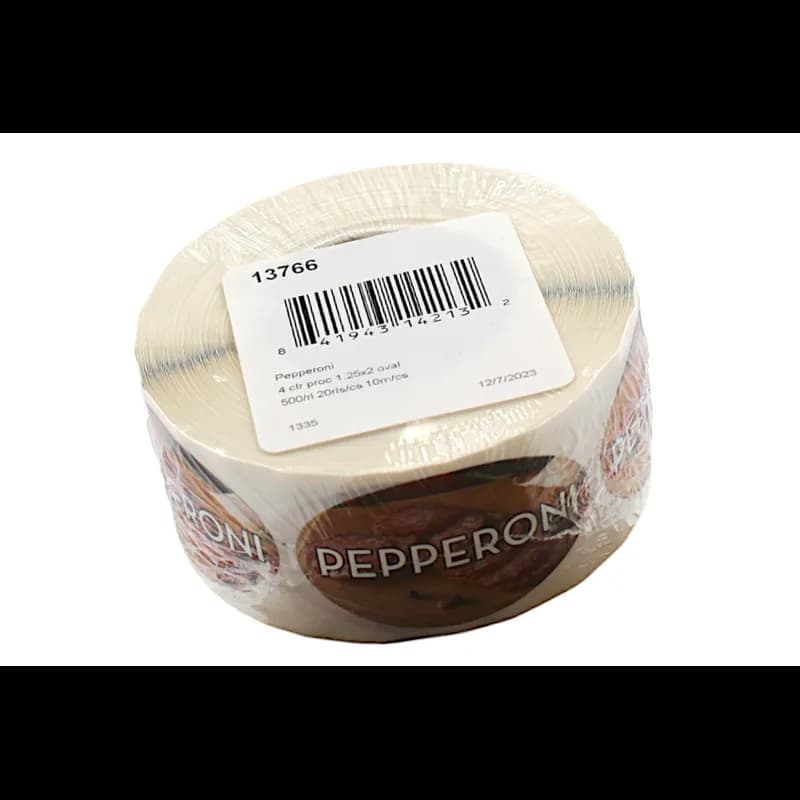 Pepperoni Meat Flavor Label 1.25X2 IN Oval 4 Color Process 500 Count/Roll 20 Rolls/Case 10000 Count/Case