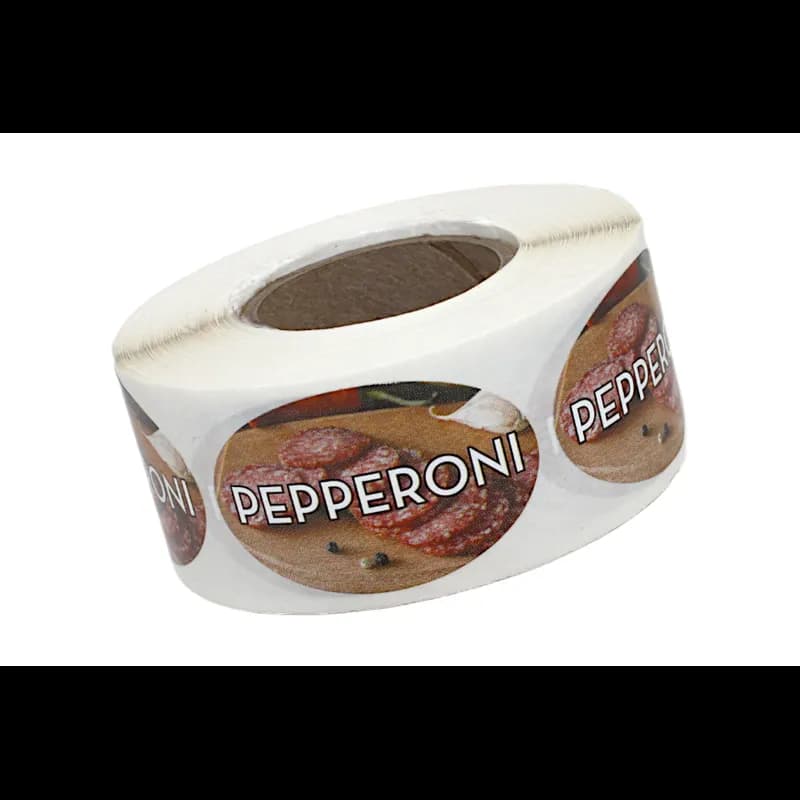 Pepperoni Meat Flavor Label 1.25X2 IN Oval 4 Color Process 500 Count/Roll 20 Rolls/Case 10000 Count/Case