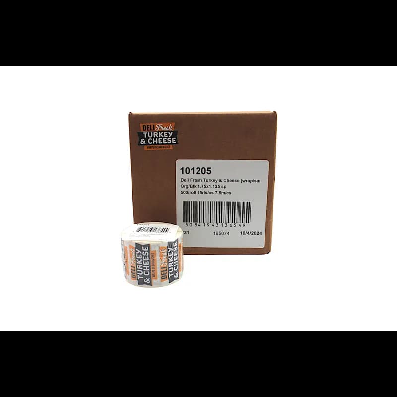 Deli Fresh Turkey & Cheese Wrap Or Sandwich Deli Label 1.75X1.125 IN Orange Black 500 Count/Roll 15 Rolls/Case