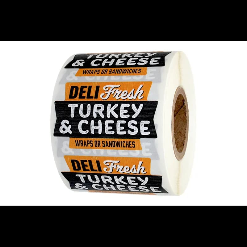 Deli Fresh Turkey & Cheese Wrap Or Sandwich Deli Label 1.75X1.125 IN Orange Black 500 Count/Roll 15 Rolls/Case