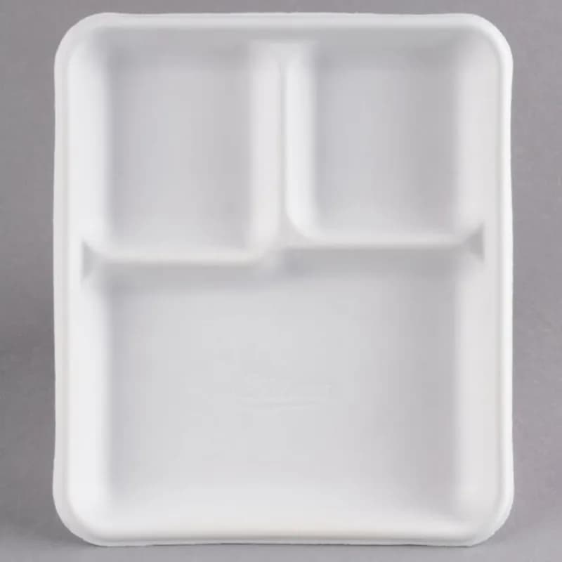 Chinet Classic® Cafeteria & School Lunch Tray 8X10 IN 3 Compartment Molded Fiber White 240/Case