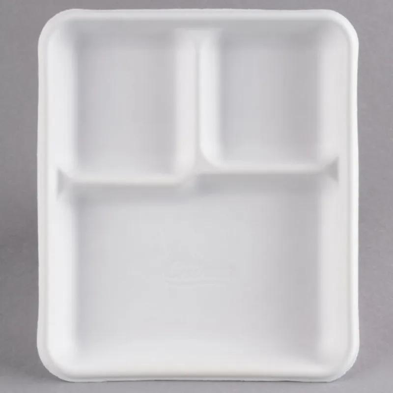 Chinet Classic® Cafeteria & School Lunch Tray 8X10 IN 3 Compartment Molded Fiber White 240/Case