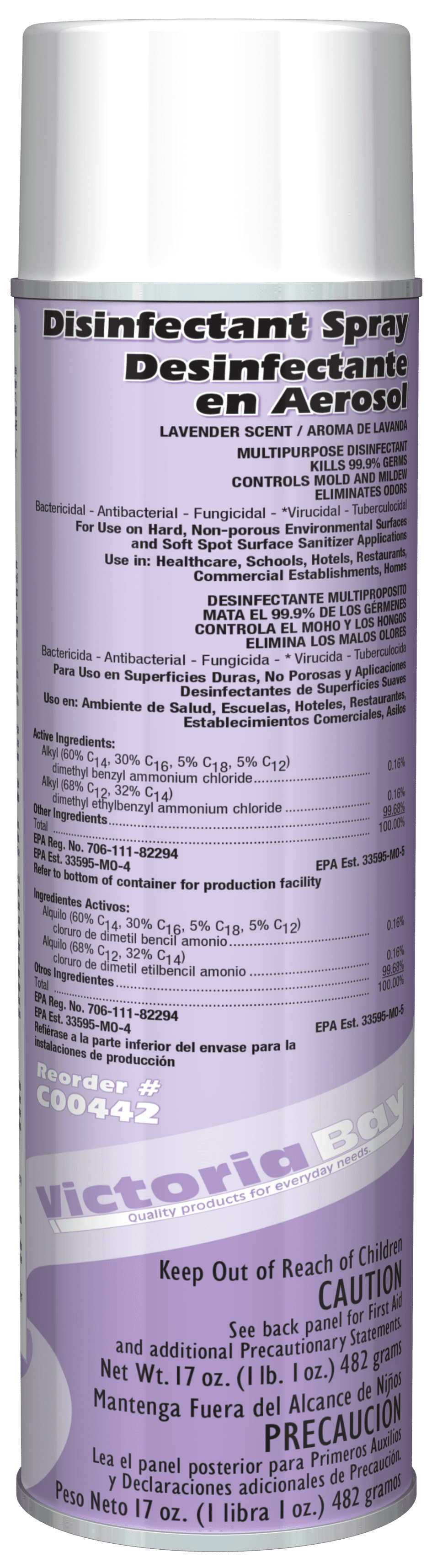 Victoria Bay Lavender Disinfectant 17 OZ Aerosol 12/Case