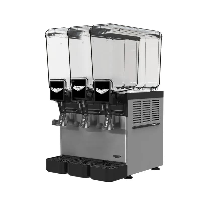 Beverage Dispenser Stainless Steel Polycarbonate Electric Refrigerated Three 2.11GAL Bowls & Agitator Circulation 1/Each