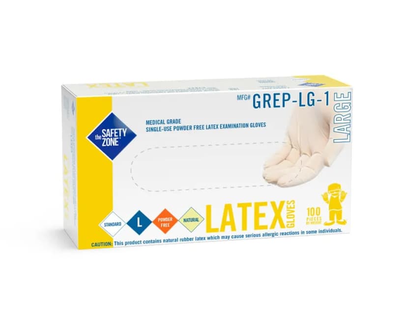 Safety Zone® Examination Gloves Large (LG) Natural Latex Disposable Powder-Free 100/Box