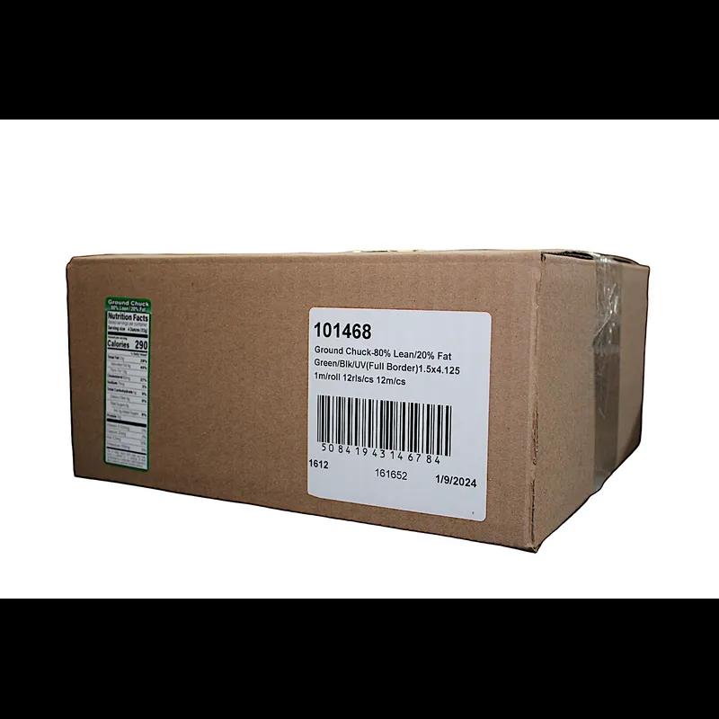 Ground Chuck 80% Lean/20% Fat Nutritional Label 1.5X4.125 IN Green Black UV Full Border 1000 Count/Roll 12 Rolls/Case