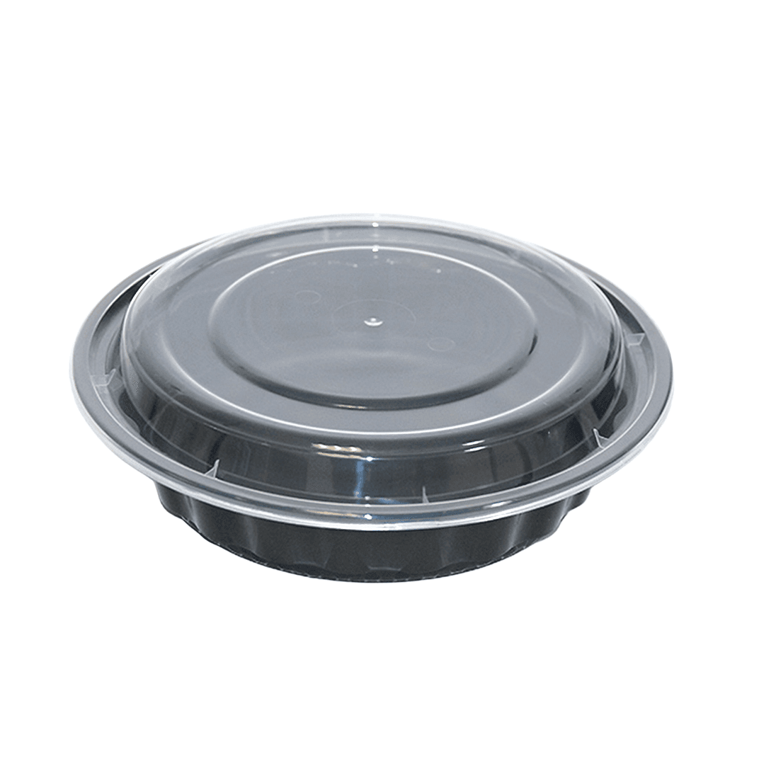 Take-Out Container Base & Lid Combo Medium (MED) 24 OZ Plastic Black Round 150/Case