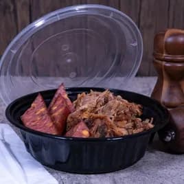 Take-Out Container Base & Lid Combo 32 OZ Plastic Black Round Deep 150/Case