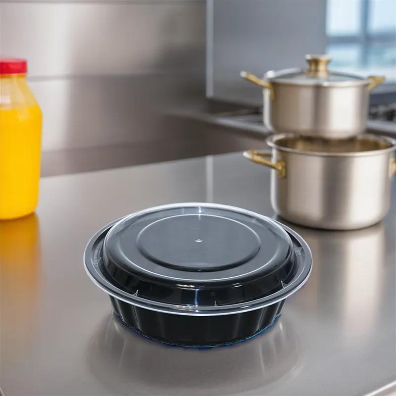 Take-Out Container Base & Lid Combo 32 OZ Plastic Black Round Deep 150/Case