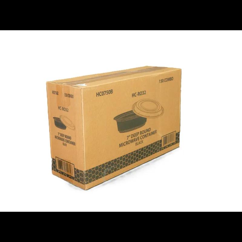 Take-Out Container Base & Lid Combo 32 OZ Plastic Black Round Deep 150/Case
