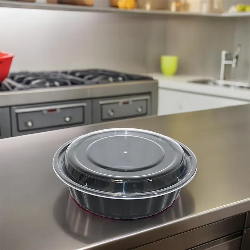 Take-Out Container Base & Lid Combo 32 OZ Plastic Black Round Deep 150/Case