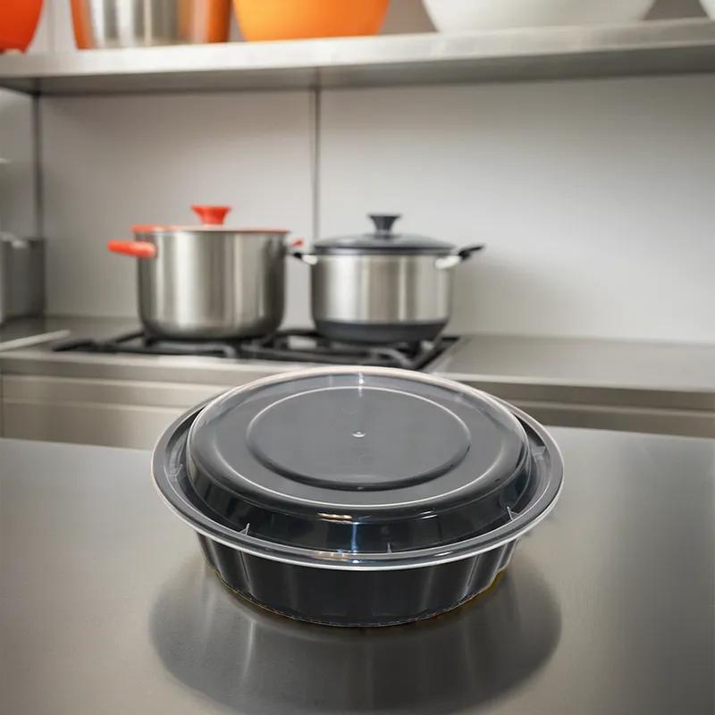 Take-Out Container Base & Lid Combo 32 OZ Plastic Black Round Deep 150/Case