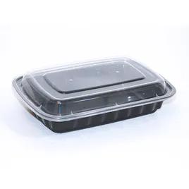 Take-Out Container Base & Lid Combo 28 OZ Plastic Black Rectangle Shallow 150/Case
