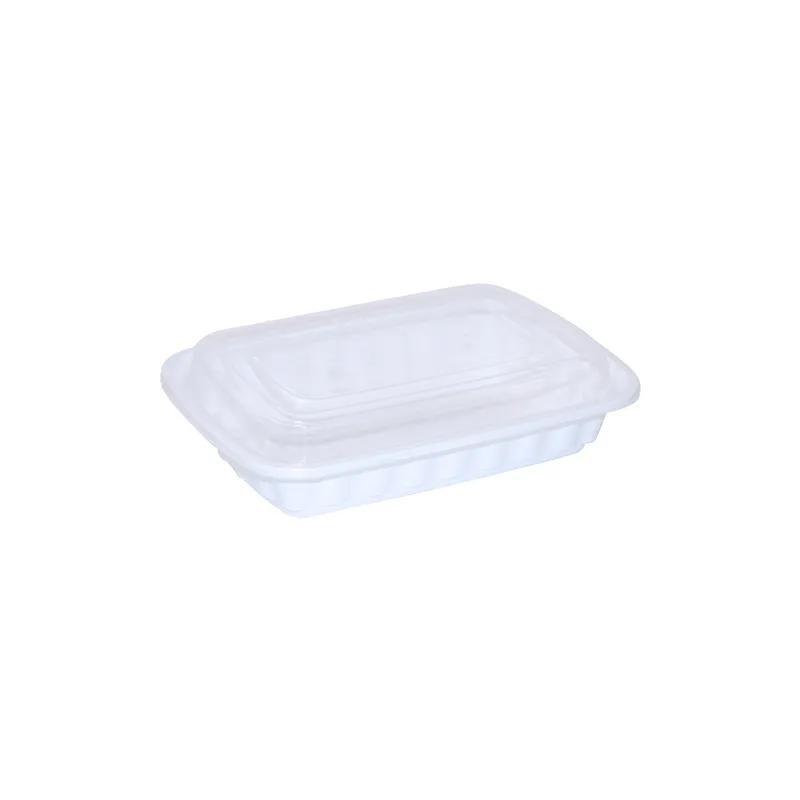 Take-Out Container Base & Lid Combo With Dome Lid 28 OZ PP White Clear Rectangle Shallow 150/Case