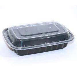 Take-Out Container Base & Lid Combo 38 OZ Plastic Black Rectangle Deep Microwave Safe 150/Case