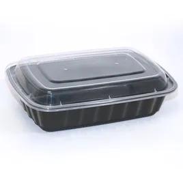 Take-Out Container Base & Lid Combo 24 OZ Plastic Black Rectangle Deep 150/Case