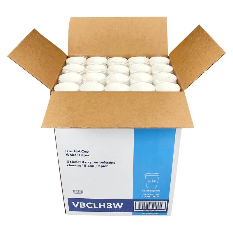 Victoria Bay Hot Cup 8 OZ Paper White 80MM 50 Count/Pack 20 Packs/Case 1000 Count/Case