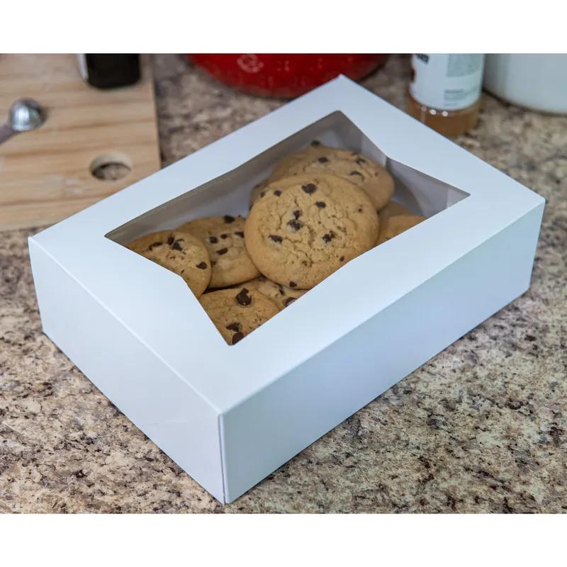 Bakery Box 12X8X2.25 IN SBS Paperboard White Rectangle 6 Corner Beers With Window 200/Case