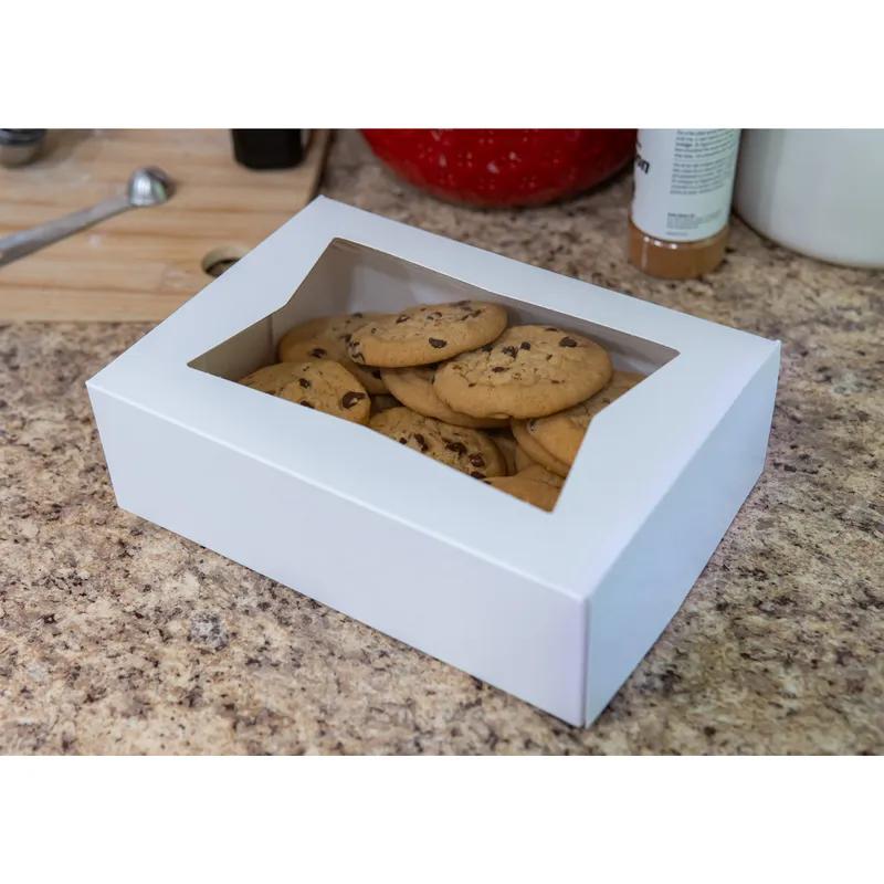 Bakery Box 12X8X2.25 IN SBS Paperboard White Rectangle 6 Corner Beers With Window 200/Case