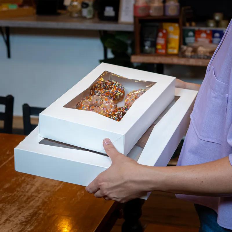 Bakery Box 12X8X2.25 IN SBS Paperboard White Rectangle 6 Corner Beers With Window 200/Case