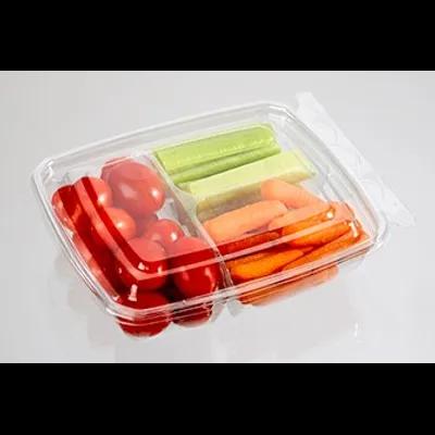 Fresh N' Sealed® Deli Container Hinged With Flat Lid 11 OZ 3 Compartment PET Clear Rectangle 260/Case