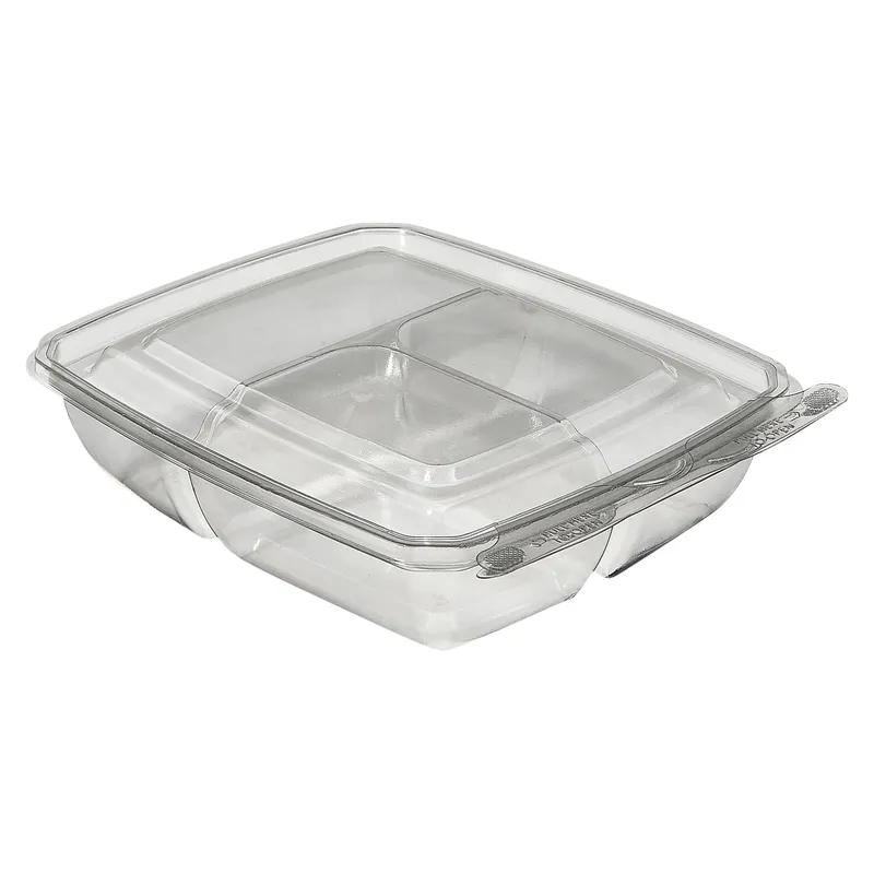 Fresh N' Sealed® Deli Container Hinged With Flat Lid 11 OZ 3 Compartment PET Clear Rectangle 260/Case