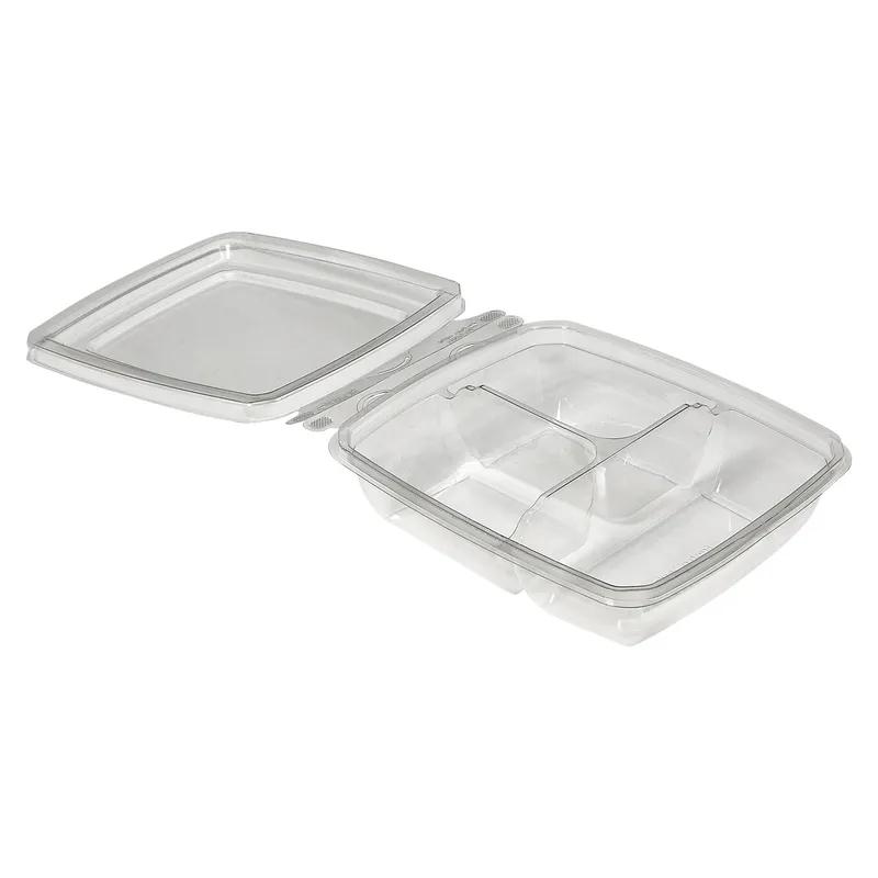 Fresh N' Sealed® Deli Container Hinged With Flat Lid 11 OZ 3 Compartment PET Clear Rectangle 260/Case