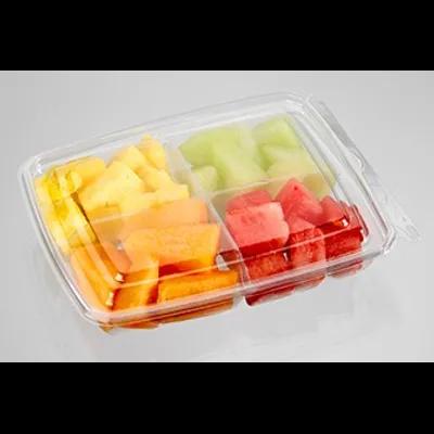 Fresh N' Sealed® Deli Container Hinged With Flat Lid 16 OZ 4 Compartment PET Clear Rectangle 240/Case