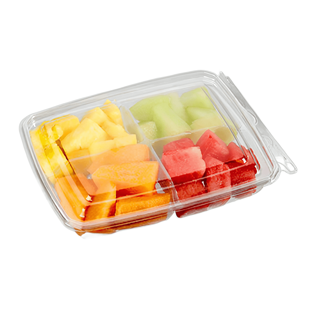 Fresh N' Sealed® Deli Container Hinged With Flat Lid 16 OZ 4 Compartment PET Clear Rectangle 240/Case
