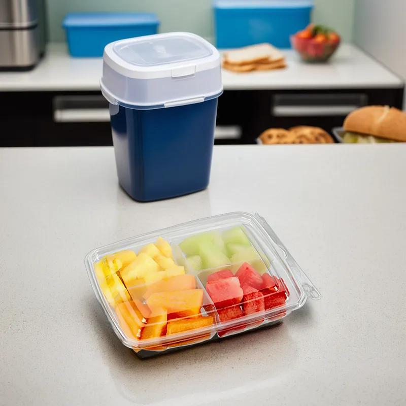 Fresh N' Sealed® Deli Container Hinged With Flat Lid 16 OZ 4 Compartment PET Clear Rectangle 240/Case