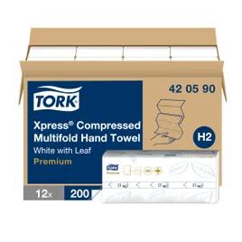 Tork H2 Folded Paper Towel 9.45X8.3 IN 3.15X8.3 IN White Multifold Embossed Premium Refill Compressed 200 Count/Pack