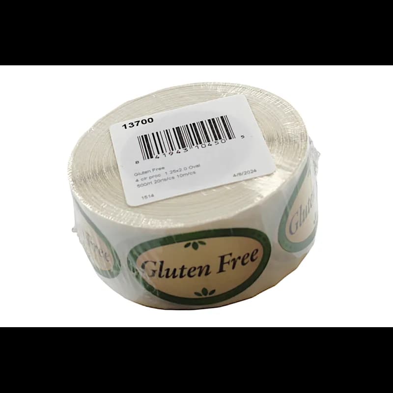 Gluten Free Bakery Flavor Label 1.25X2 IN Oval 4 Color Process 500 Count/Roll 5 Rolls/Sleeve