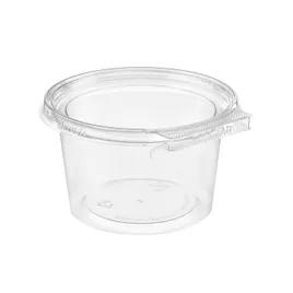 Safe-T-Fresh® Deli Container Hinged With Flat Lid 16 OZ RPET Clear Round 300/Case