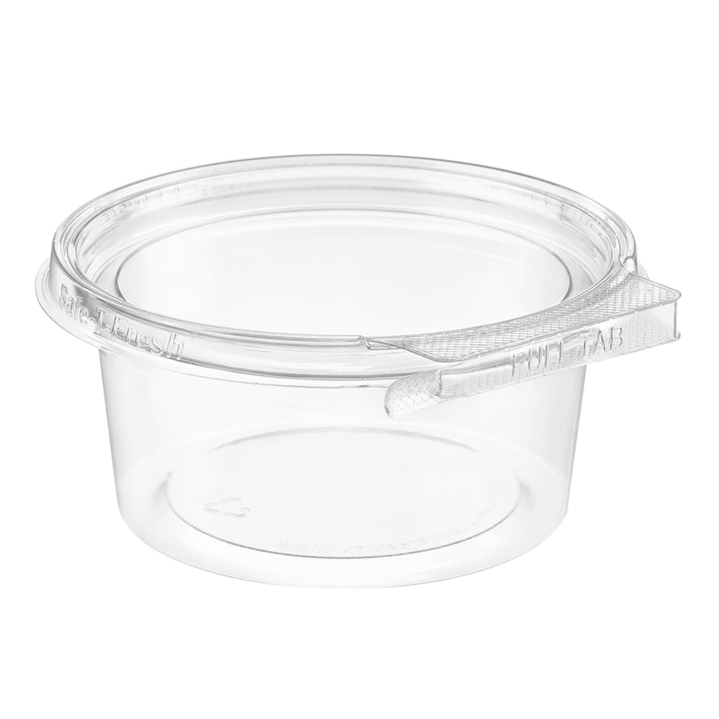 Safe-T-Fresh® Deli Container Hinged With Flat Lid 12 OZ RPET Clear Round 320/Case