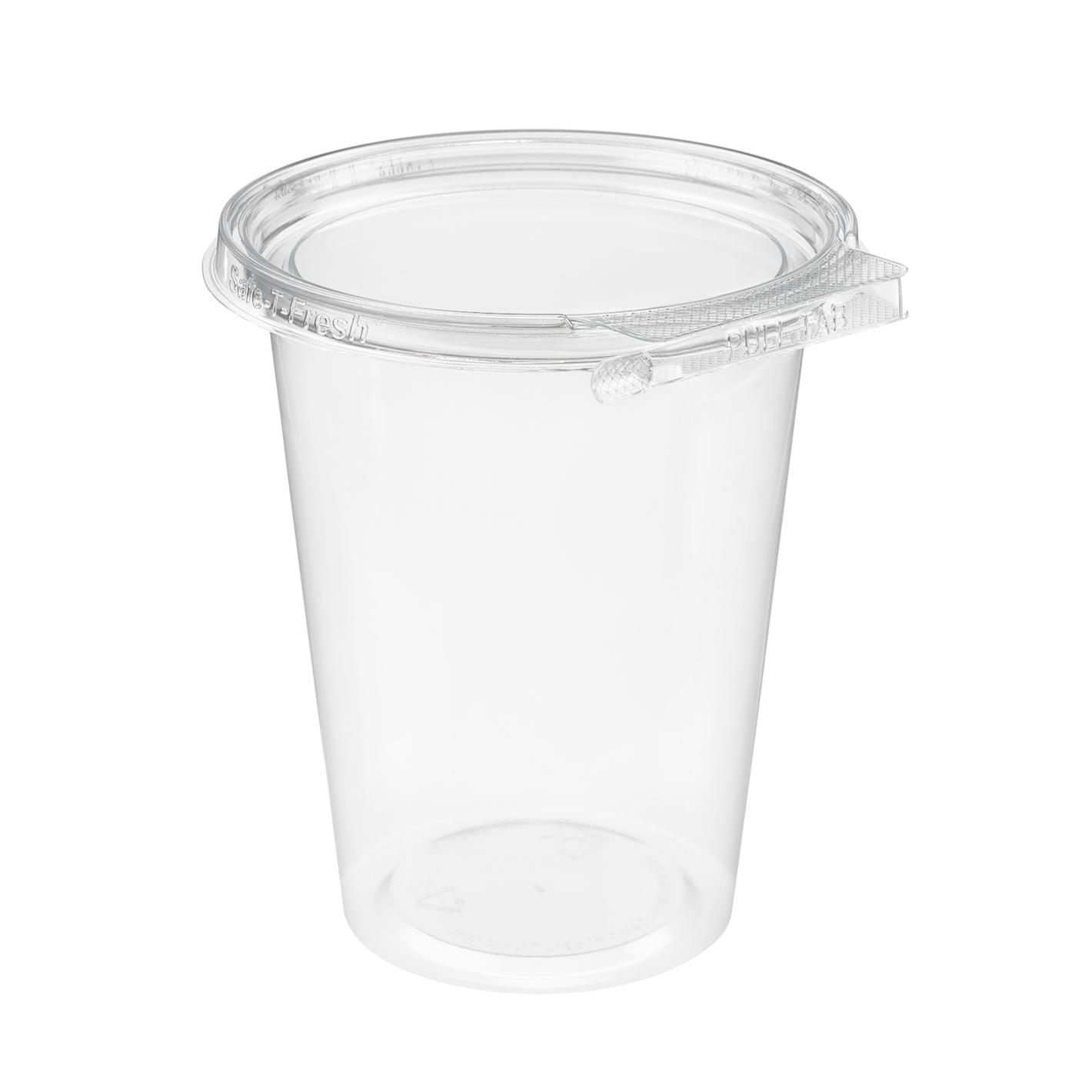 Safe-T-Fresh® Deli Container Hinged With Flat Lid 32 OZ RPET Clear Round 240/Case